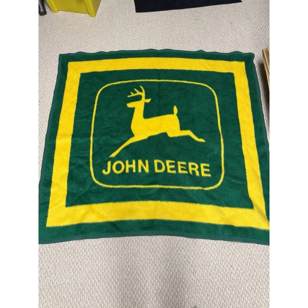 Vintage JOHN DEERE  Blanket Green Yellow  Reversible Biederlack of America